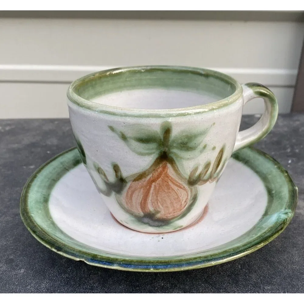 Vintage John B Taylor Harvest Pear Louisville Stoneware Flat‎ Cup & Saucer